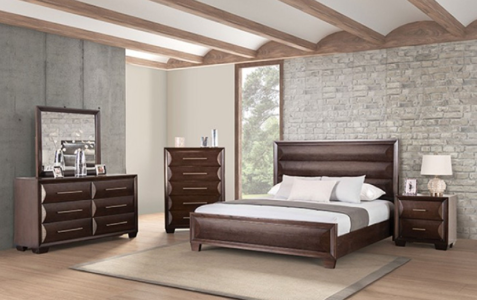 FM7399ES 5PC Queen Bedroom Set Espresso Finish Hinwitz Collection Transitional Style By Furniture of America