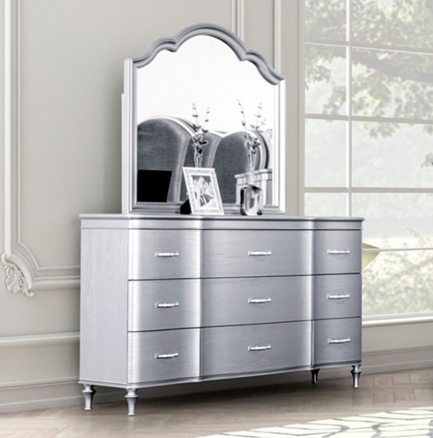 FM7416SV 5PC Queen Bedroom Set Silver Finish Melodi Parc Collection Glam Style By Furniture of America