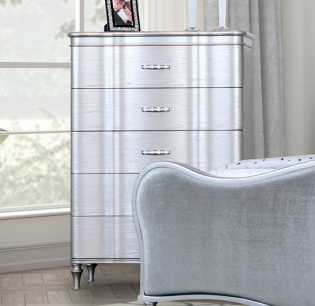 FM7416SV 5PC Queen Bedroom Set Silver Finish Melodi Parc Collection Glam Style By Furniture of America