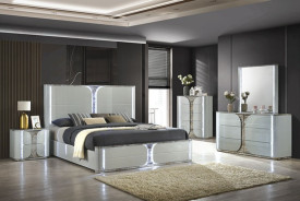 FM72011LG  6PC Bedroom Set Light Gray Finish Cleburne Collection Contemporary Style By Furniture of America