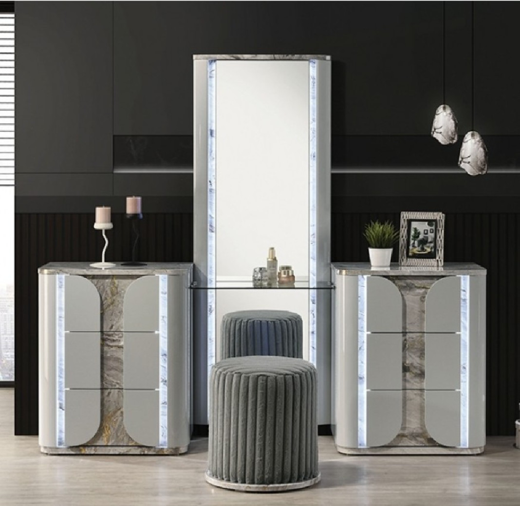 FM72011LG  6PC Bedroom Set Light Gray Finish Cleburne Collection Contemporary Style By Furniture of America
