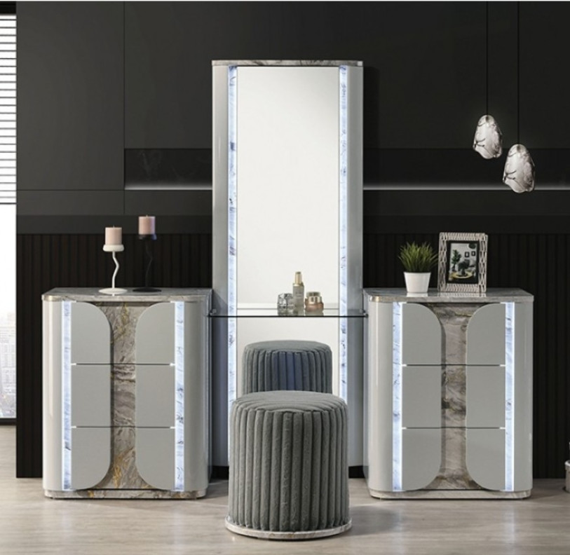FM72011LG-V-SET Vanity Set w/ Stool Contemporary Style Cleburne Collection by Furniture of America