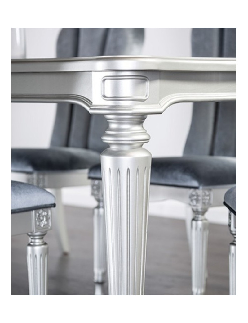 FM3416SV-T 7PC Dining Set Silver Finish Melodi Parc Collection By Furniture of America