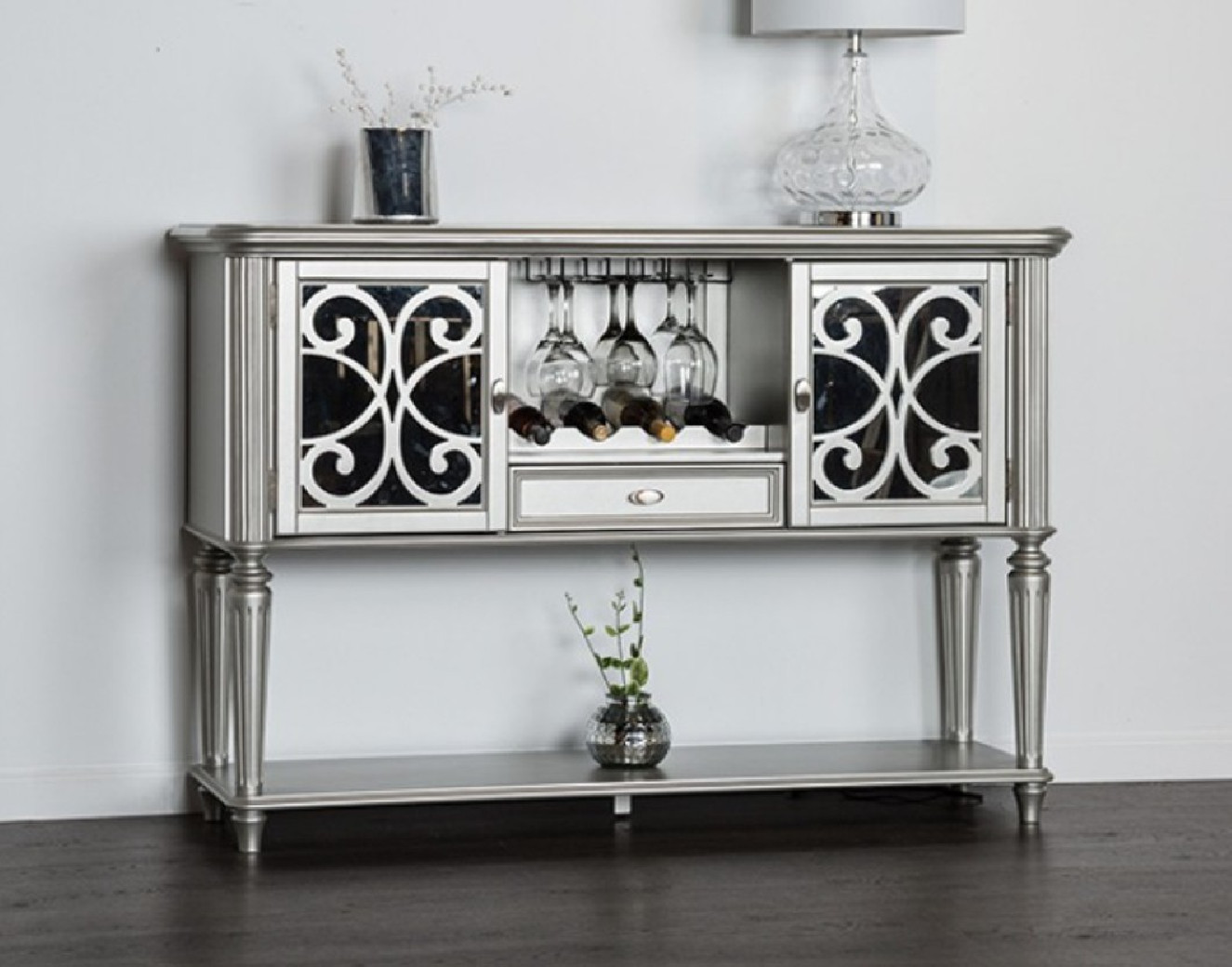 FM3416SV-T 7PC Dining Set Silver Finish Melodi Parc Collection By Furniture of America