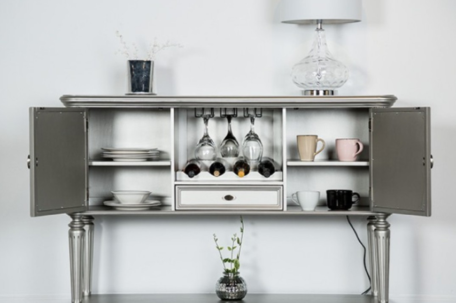 FM3416SV-T 7PC Dining Set Silver Finish Melodi Parc Collection By Furniture of America
