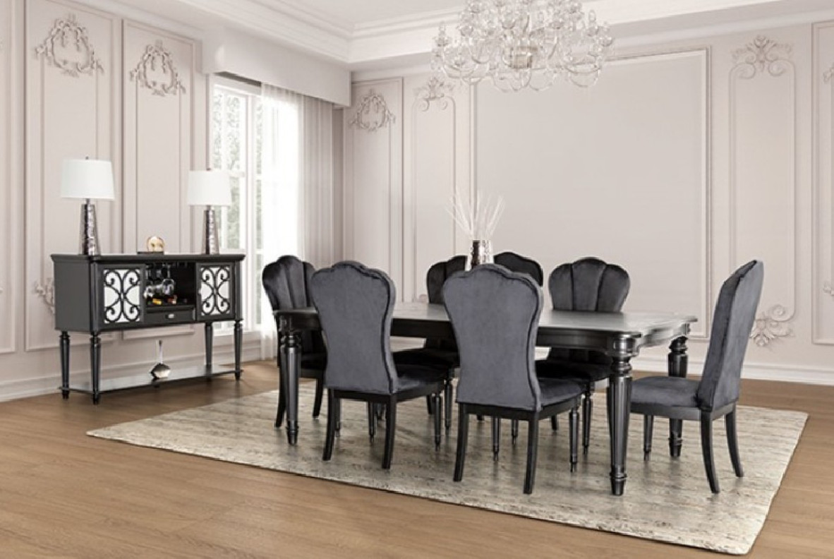 FM3416BK-T 7PC Dining Set Black Finish Melodi Parc Collection By Furniture of America
