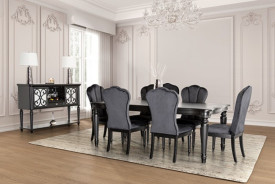 FM3416BK-T 7PC Dining Set Black Finish Melodi Parc Collection By Furniture of America