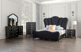 FM7416BK 5PC Queen Bedroom Set Silver Finish Melodi Parc Collection Glam Style  By Furniture of America