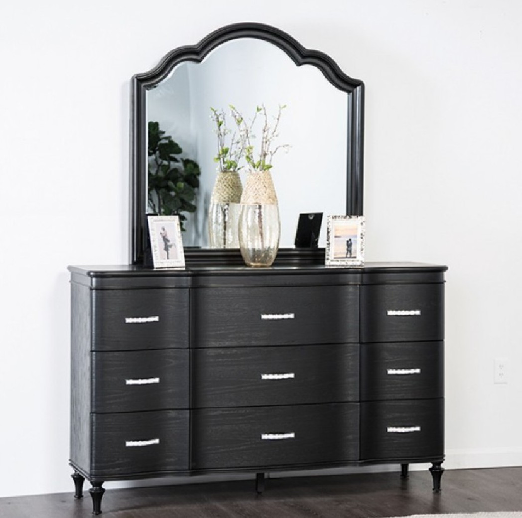 FM7416BK 5PC Queen Bedroom Set Silver Finish Melodi Parc Collection Glam Style  By Furniture of America