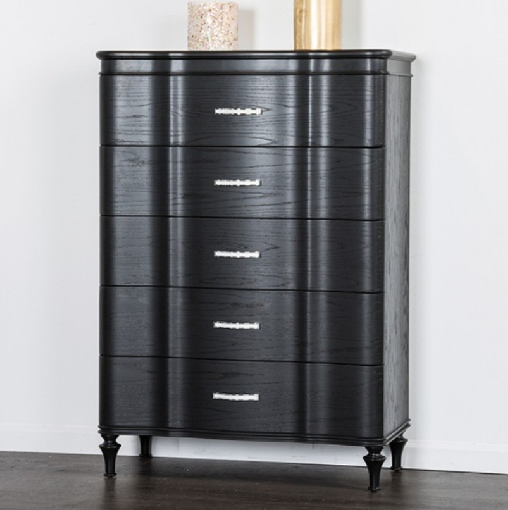 FM7416BK 5PC Queen Bedroom Set Silver Finish Melodi Parc Collection Glam Style  By Furniture of America