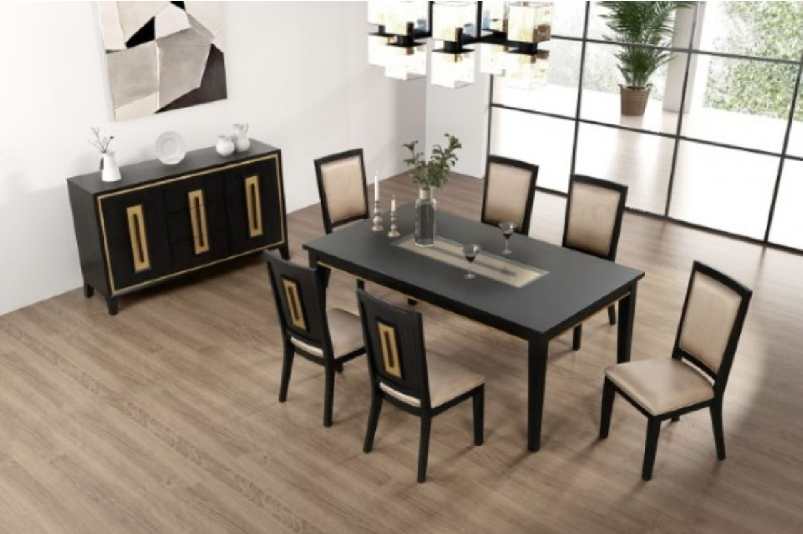FM3401ES-T 7PC Dining set Espresso Finish Kenyada Collection Contemporary Style by By Furniture of America