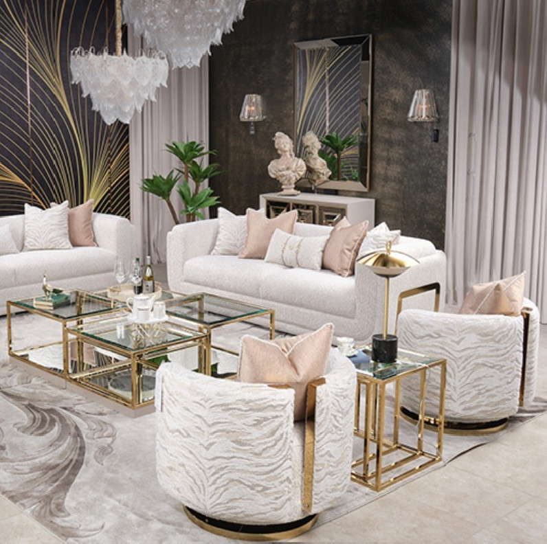 Mansion Sofa Cashmere Bright Gold Savannah Breeze Collection by Michael Amini  LFR-SBRZ816-CSM-806