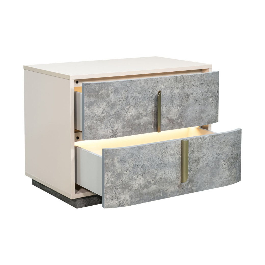 2-Drawer Nightstand Stone Finish with LED Lights Pavira Collection By Michael Amini 9023042-837