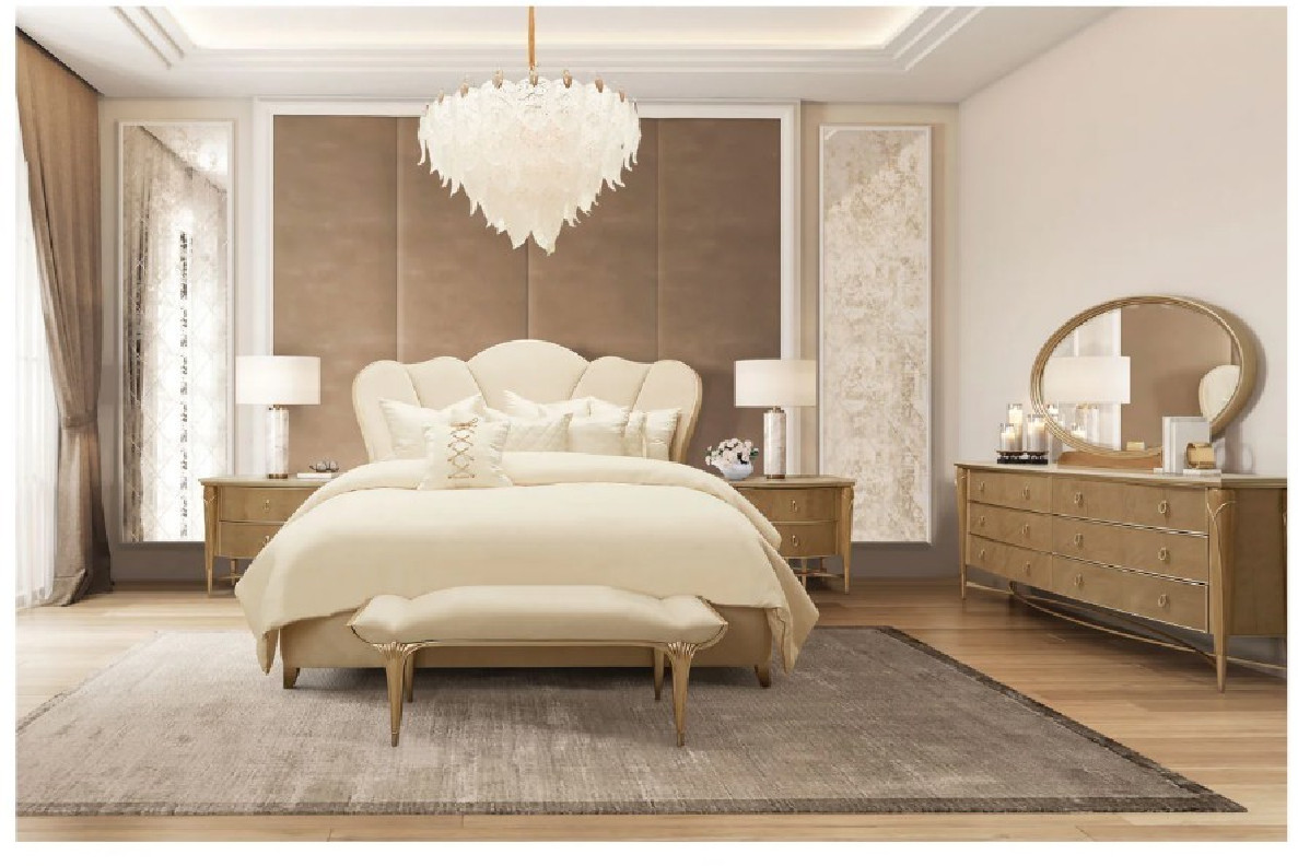 Channel-Tufted Upholstered Bed Villa Cherie Caramel  Collection by Michael Amini
