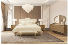 Channel-Tufted Upholstered Bed Villa Cherie Caramel  Collection by Michael Amini