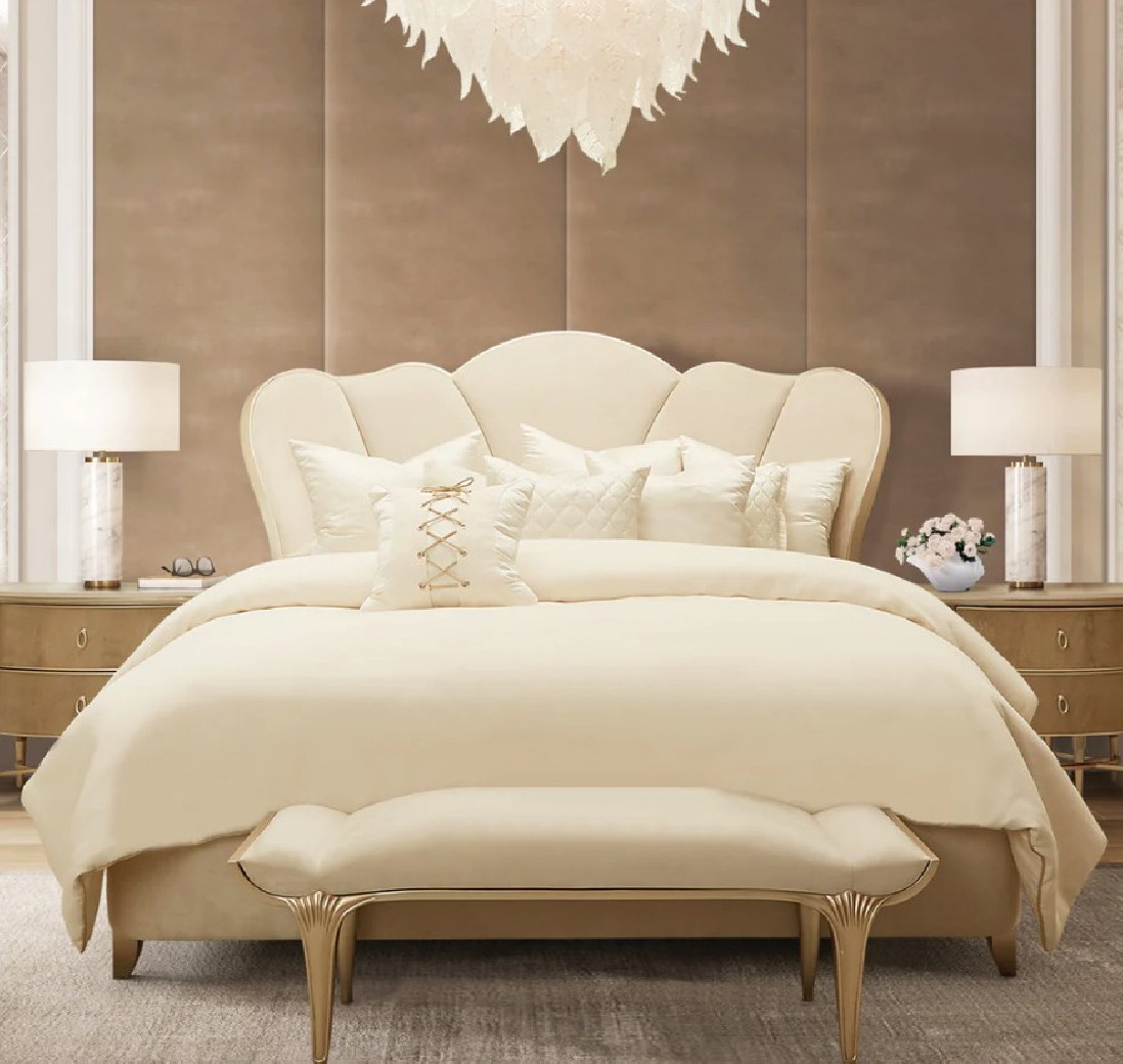 Channel-Tufted Upholstered Bed Villa Cherie Caramel  Collection by Michael Amini