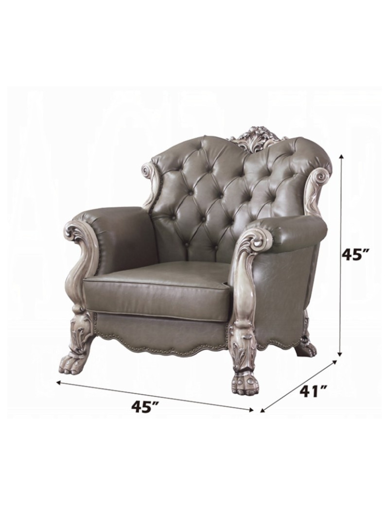 58175 Acme Living Room Dresden Collection PU & Vintage Bone White Finish