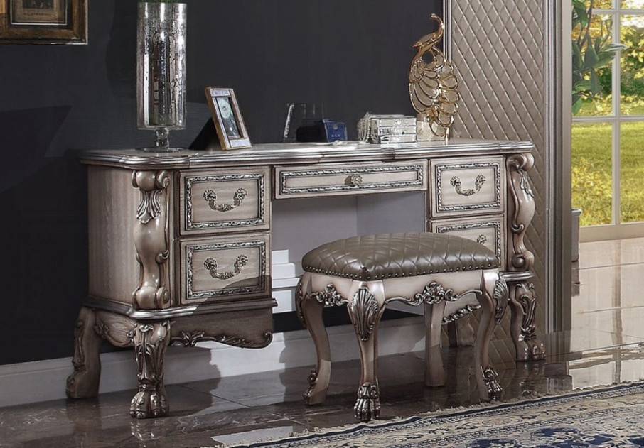 28193 Vintage Bone White Finish Vanity Desk Dresden Collection By Acme Furniture