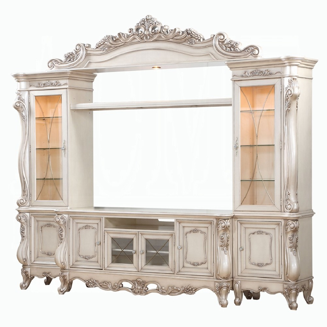 91440 Antique White Finish Entertainment Center Gorsedd Collection by Acme Furniture