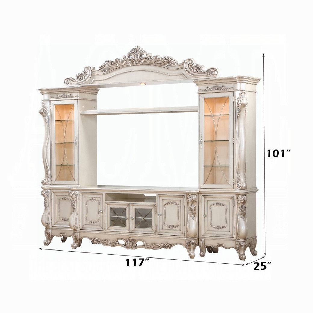 91440 Antique White Finish Entertainment Center Gorsedd Collection by Acme Furniture