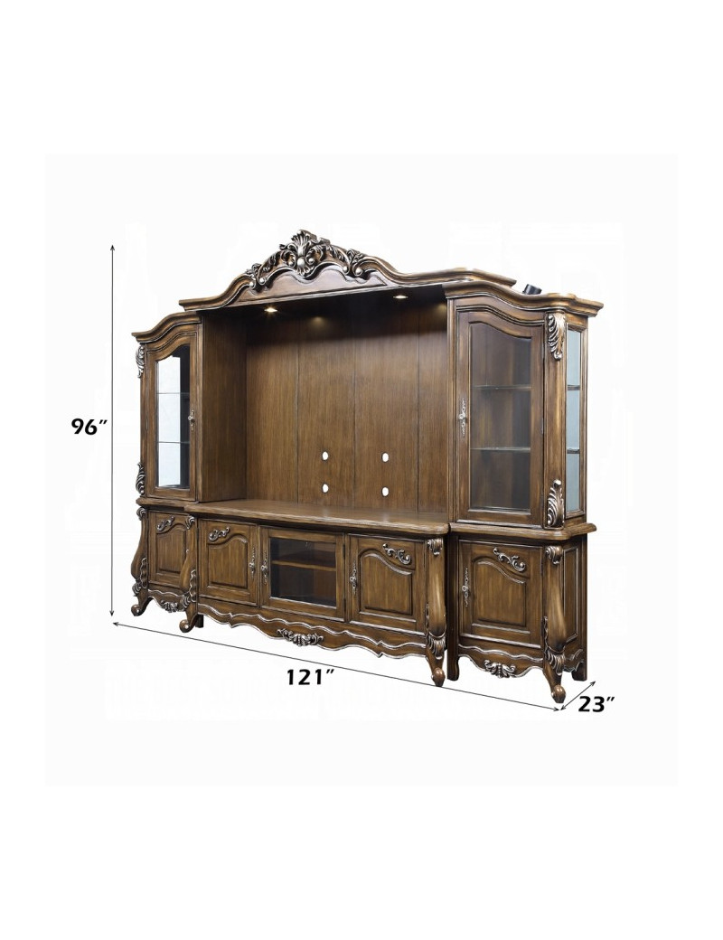 LV01355 Antique Oak Finish Entertainment Center Latisha Collection By Acme Furniture