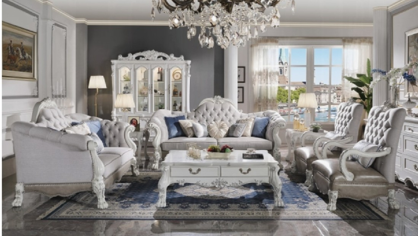 LV02244 2PC Sofa & Loveseat Synthetic Leather & Bone White Finish Dresden Collection By Acme Furniture