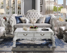 LV02244 2PC Sofa & Loveseat Synthetic Leather & Bone White Finish Dresden Collection By Acme Furniture