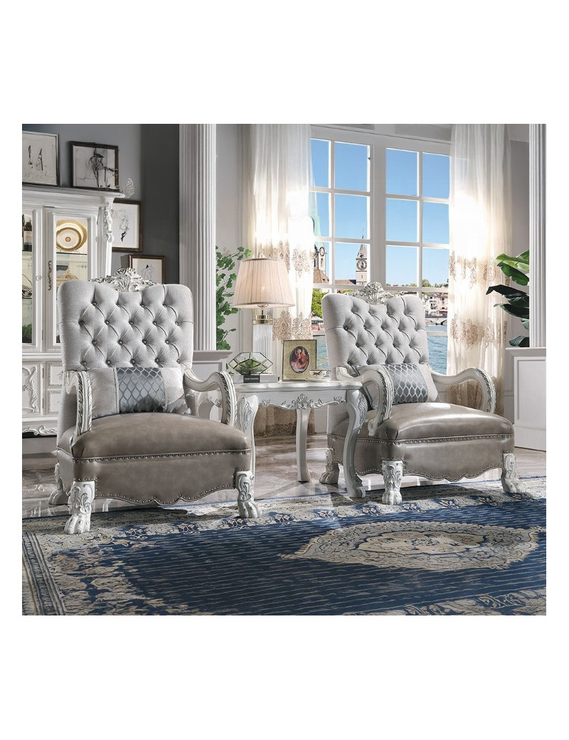 LV02244 2PC Sofa & Loveseat Synthetic Leather & Bone White Finish Dresden Collection By Acme Furniture