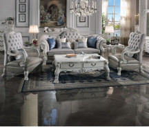 LV02244 2PC Sofa & Loveseat Synthetic Leather & Bone White Finish Dresden Collection By Acme Furniture