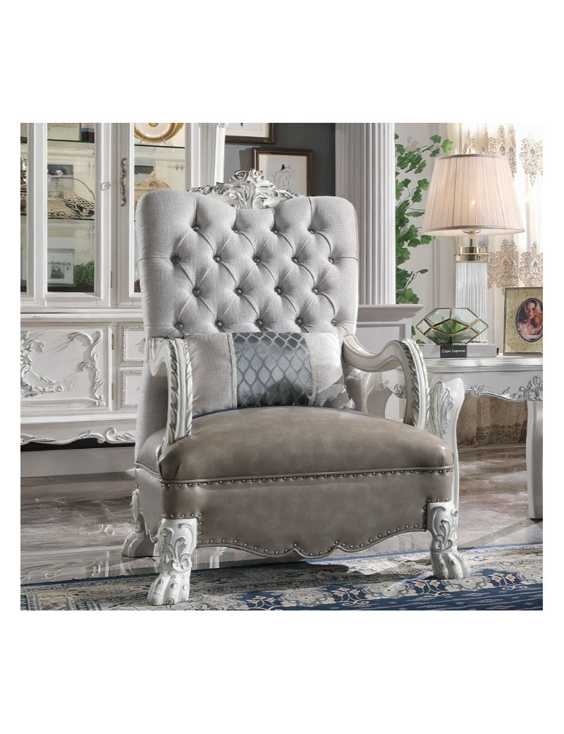 LV02244 2PC Sofa & Loveseat Synthetic Leather & Bone White Finish Dresden Collection By Acme Furniture