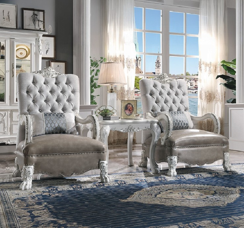 LV02246 Chair W/Pillow bone white finish Dresden Collection By Acme Furniture