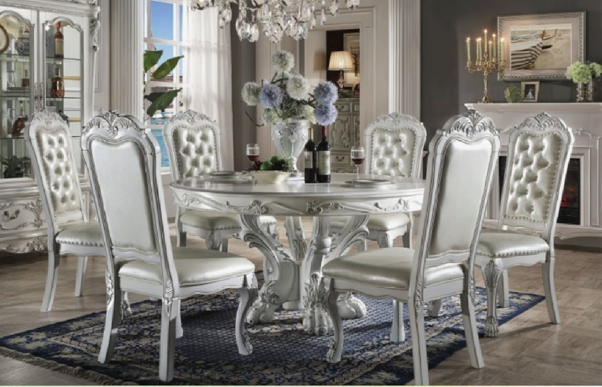 DN01700 5PC Dining Set Round Table Dresden White Bone Collection By Acme Furniture