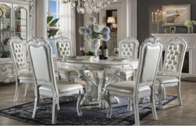 DN01700 5PC Dining Set Round Table Dresden White Bone Collection By Acme Furniture