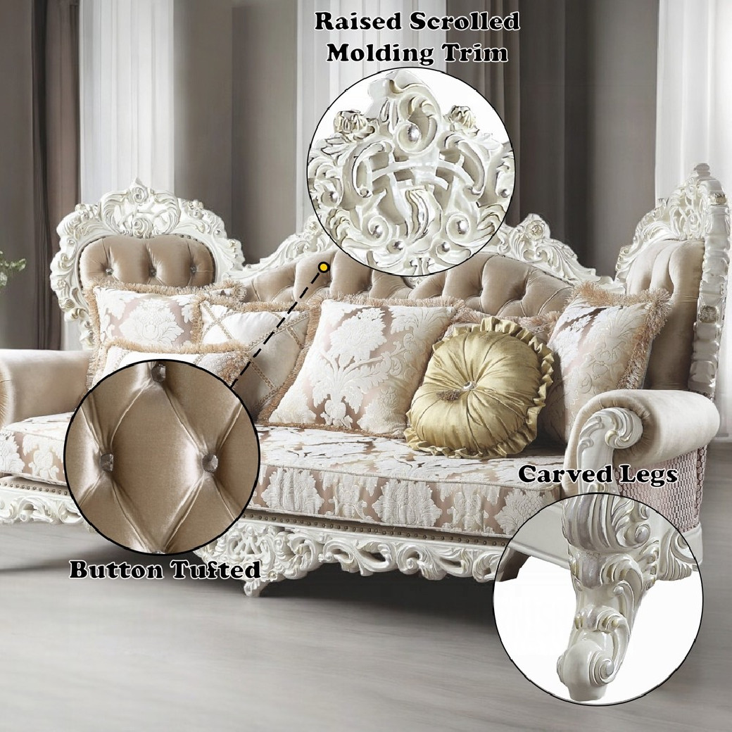 LV00803 Sofa W/7 Pillows Fabric & Antique White Finish Vanaheim Collection by Acme Furniture