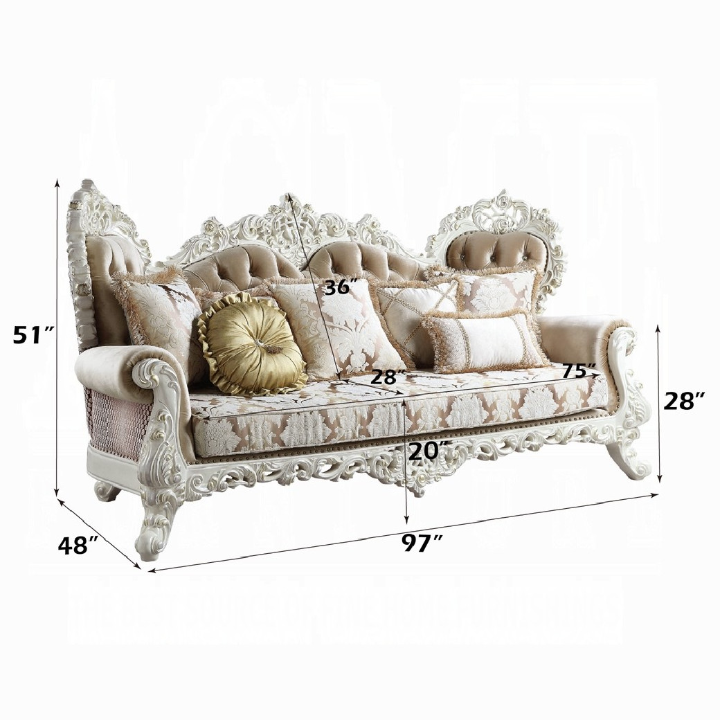 LV00803 Sofa W/7 Pillows Fabric & Antique White Finish Vanaheim Collection by Acme Furniture