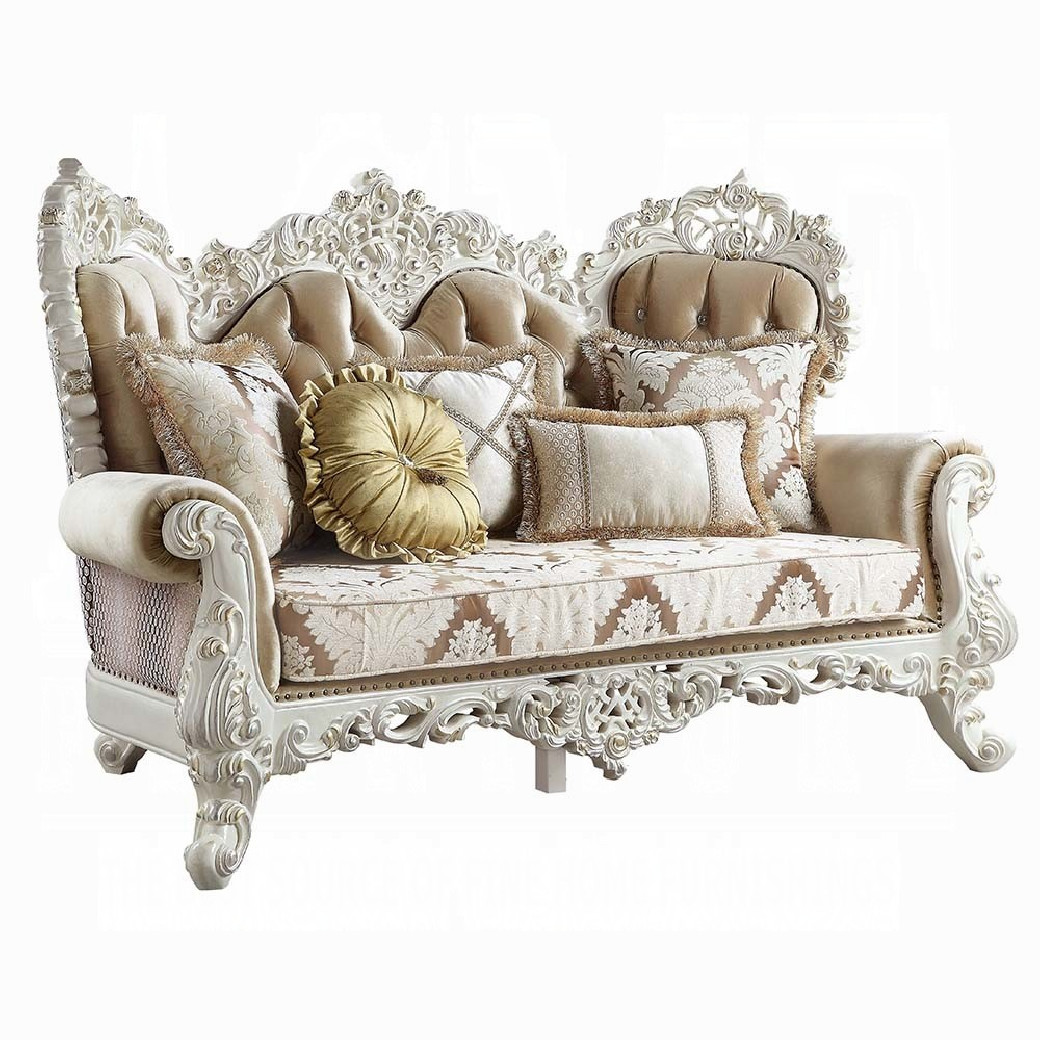 LV00804 Loveseat W/5 Pillows  Fabric & Antique White Finish Vanaheim Collection by Acme Furniture