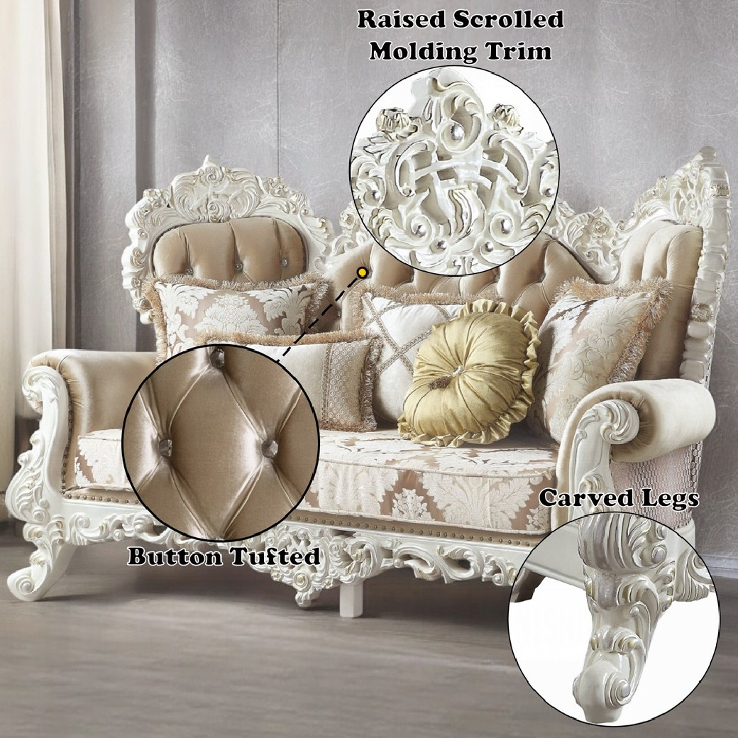 LV00804 Loveseat W/5 Pillows  Fabric & Antique White Finish Vanaheim Collection by Acme Furniture