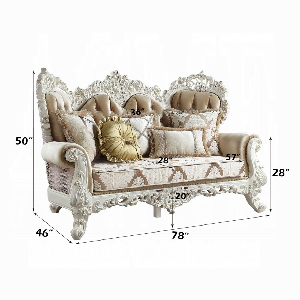 LV00804 Loveseat W/5 Pillows  Fabric & Antique White Finish Vanaheim Collection by Acme Furniture