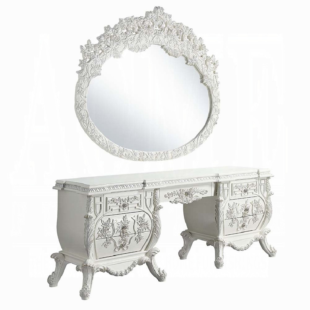 BD 00671 Lavish Classic Beige PU & Antique White Finish Bedroom Vanaheim Collection  By Acme Furniture