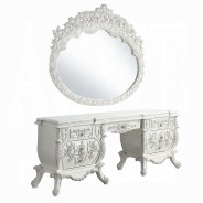 BD 00671 Lavish Classic Beige PU & Antique White Finish Bedroom Vanaheim Collection  By Acme Furniture