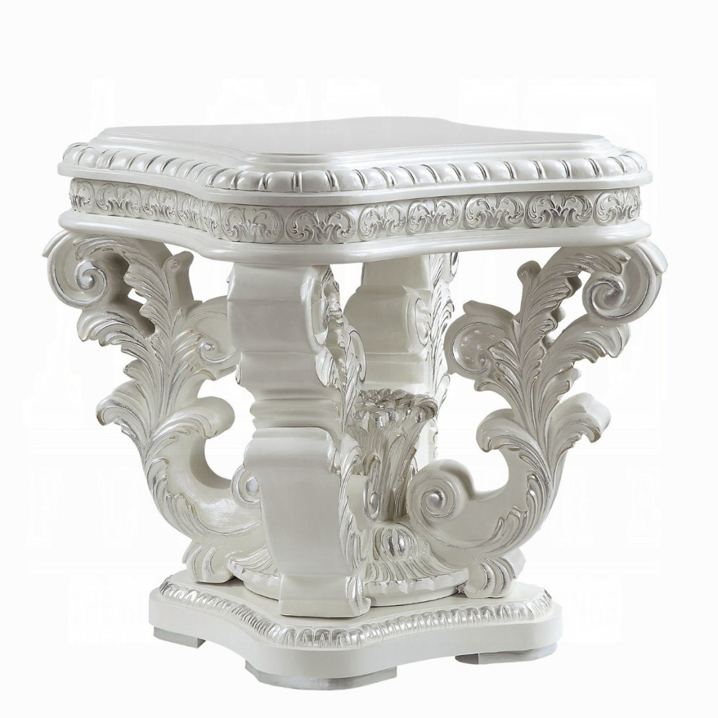 LV00800 Antique White Finish Coffee Table Vanaheim Collection By Acme Furniture