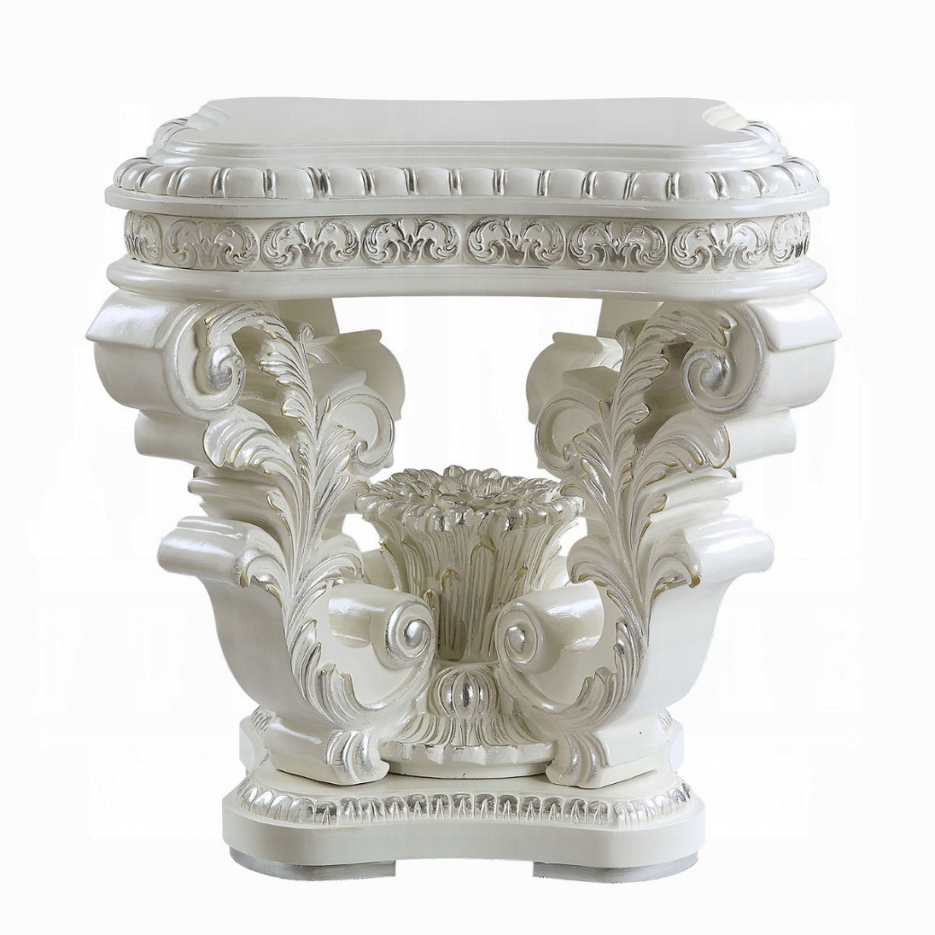 LV00800 Antique White Finish Coffee Table Vanaheim Collection By Acme Furniture