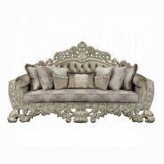 LV01205 Sofa W/7 Pillows Velvet, Fabric & Antique Gold Finish Sorina Collection By Acme Furniture