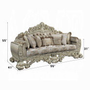 LV01205 Sofa W/7 Pillows Velvet, Fabric & Antique Gold Finish Sorina Collection By Acme Furniture