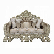 LV01206 Loveseat W/5 Pillows  Velvet, Fabric & Antique Gold Finish Sorina Collection By Acme Furniture