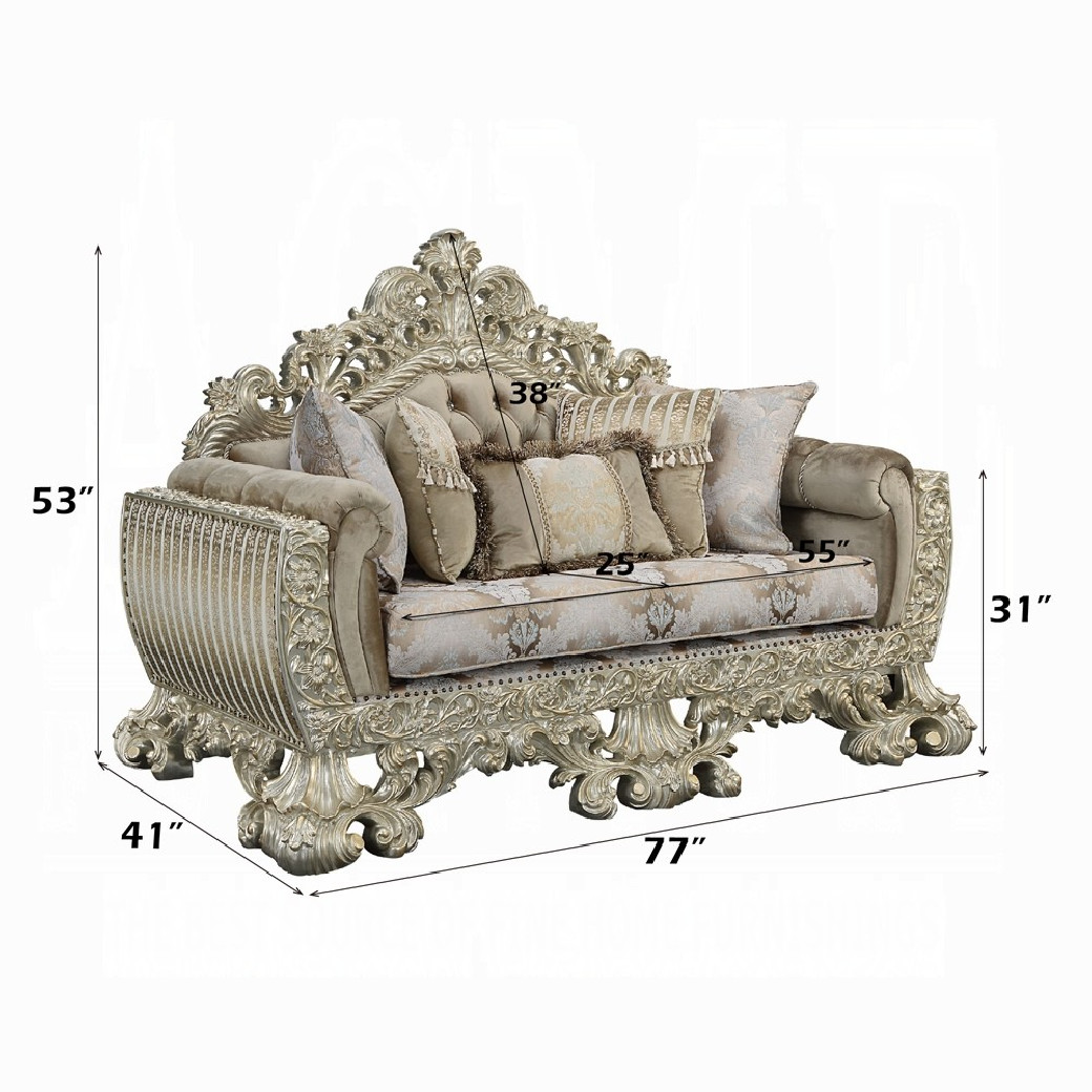 LV01206 Loveseat W/5 Pillows  Velvet, Fabric & Antique Gold Finish Sorina Collection By Acme Furniture