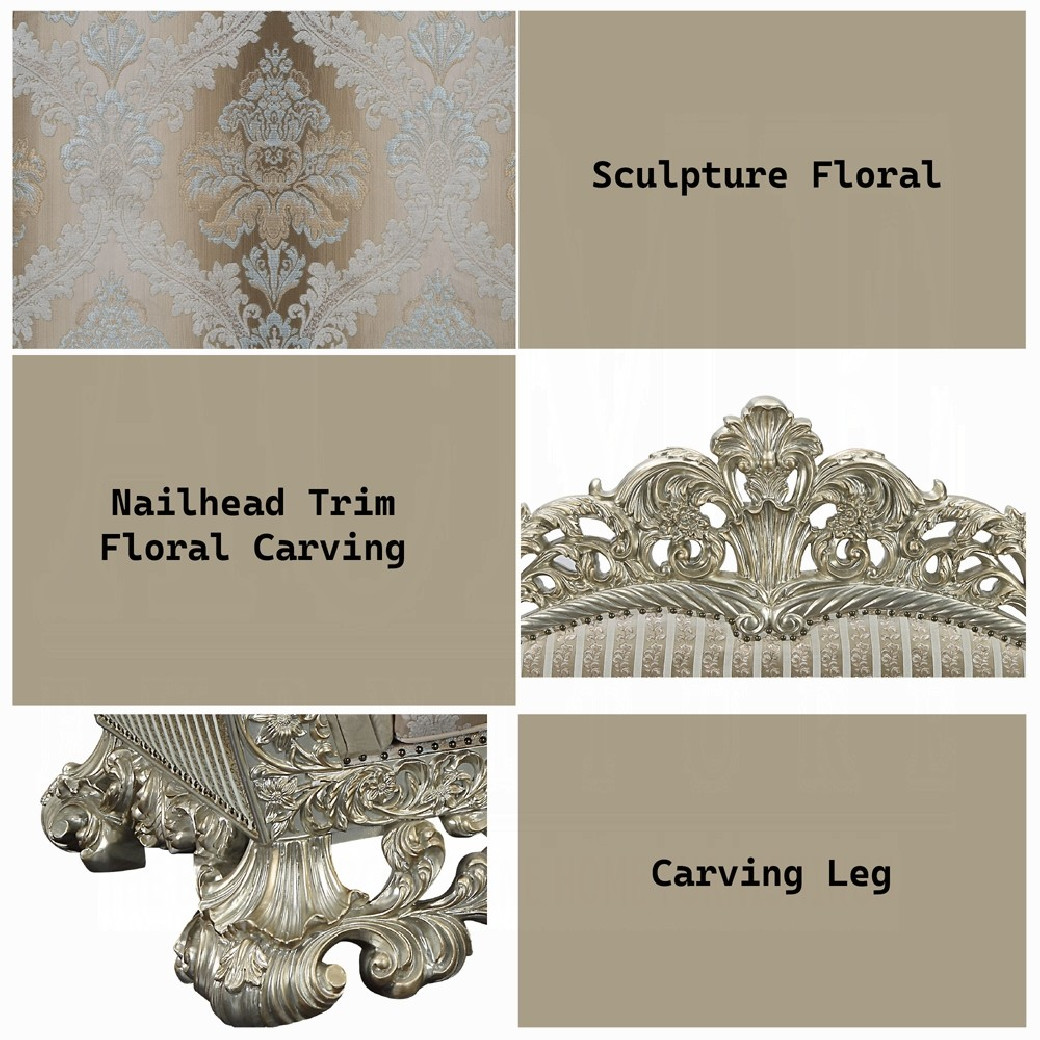 LV01206 Loveseat W/5 Pillows  Velvet, Fabric & Antique Gold Finish Sorina Collection By Acme Furniture