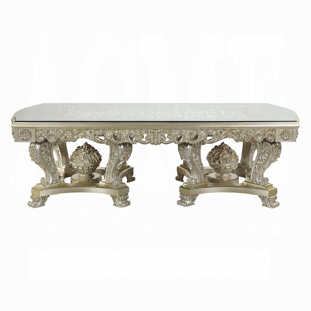 DN 01208 Lavish Classic PU & Antique Gold Finish Dining Set Sorina Collection By Acme Furniture