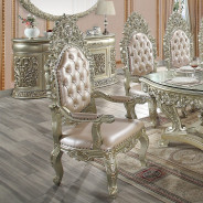 DN 01208 Lavish Classic PU & Antique Gold Finish Dining Set Sorina Collection By Acme Furniture