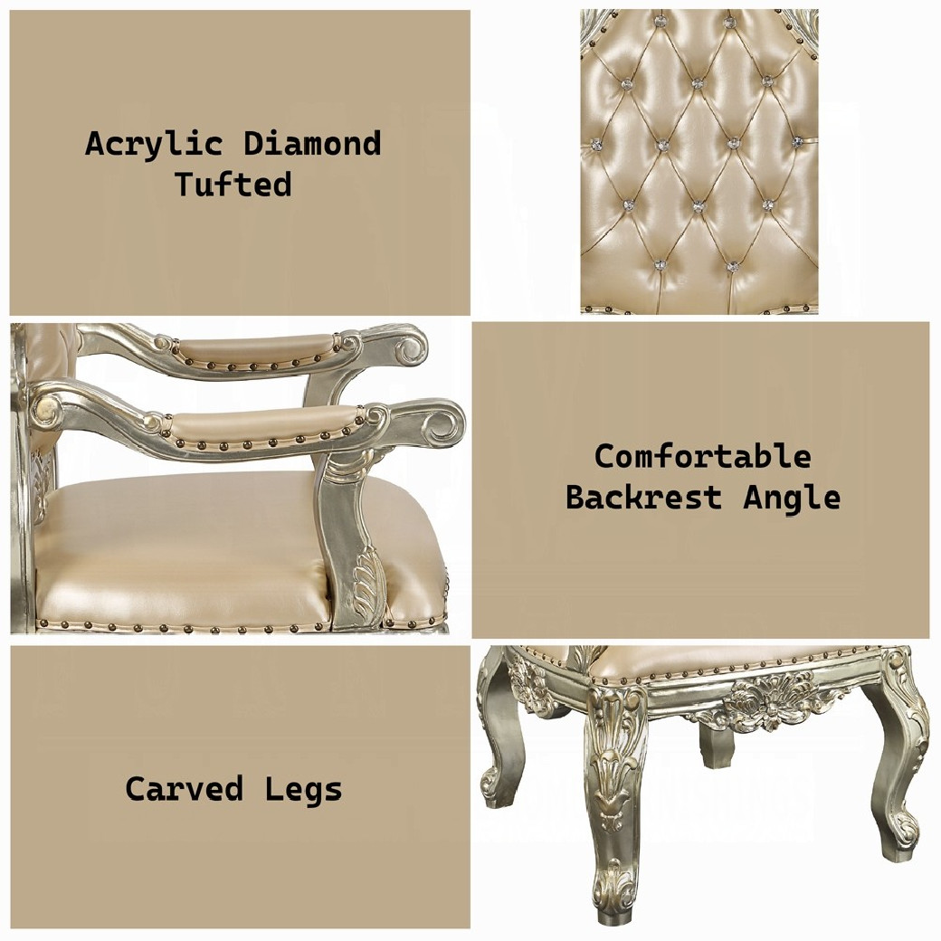 DN 01208 Lavish Classic PU & Antique Gold Finish Dining Set Sorina Collection By Acme Furniture